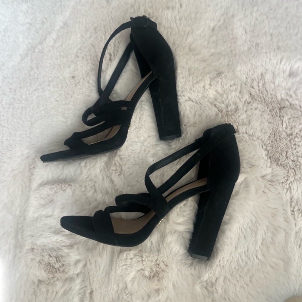Pour La Victoire Black Suede Strappy Heels